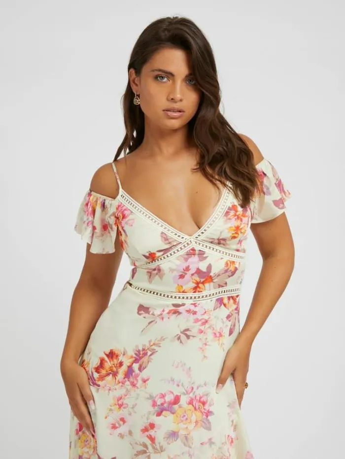 Women Floral Print Long Dress Floral Pink Guess Dresses And Jumpsuits