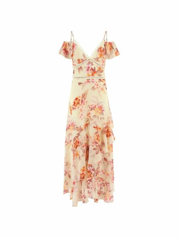 Women Floral Print Long Dress Floral Pink Guess Dresses And Jumpsuits
