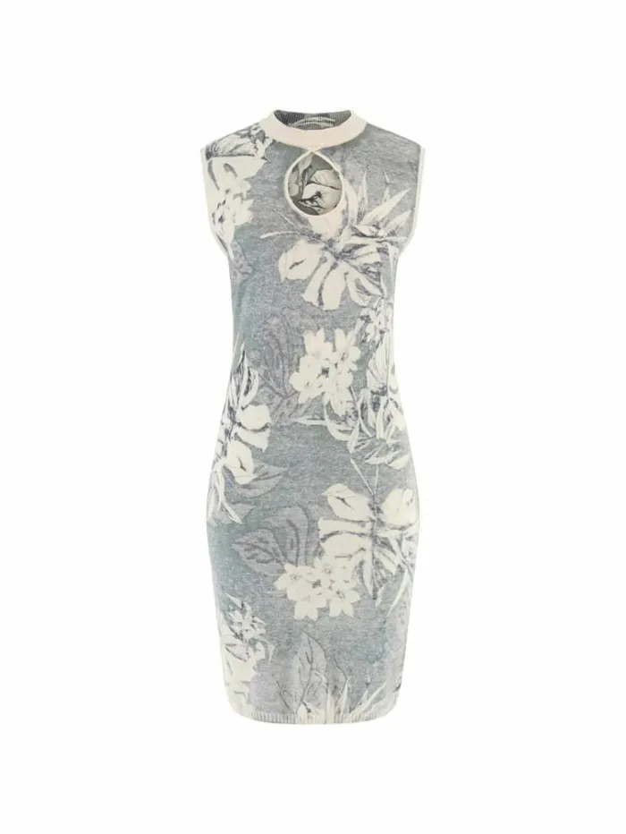 Women Floral Print Sweater Dress Floral Light Blue Guess Dresses And Jumpsuits