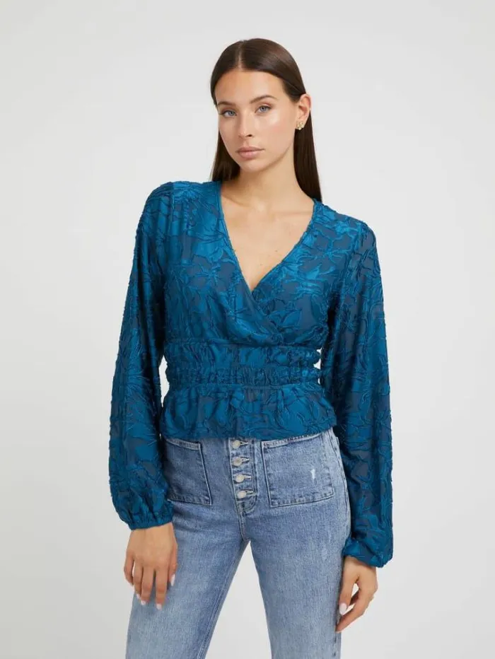 Women Floral Print Top Blue Guess Tops And Shirts