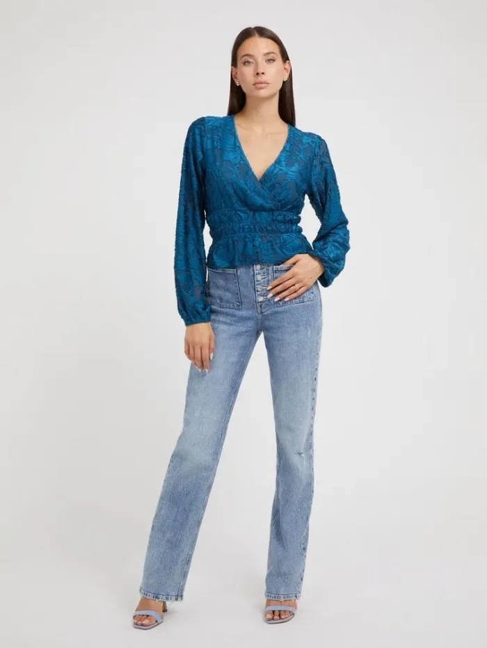 Women Floral Print Top Blue Guess Tops And Shirts