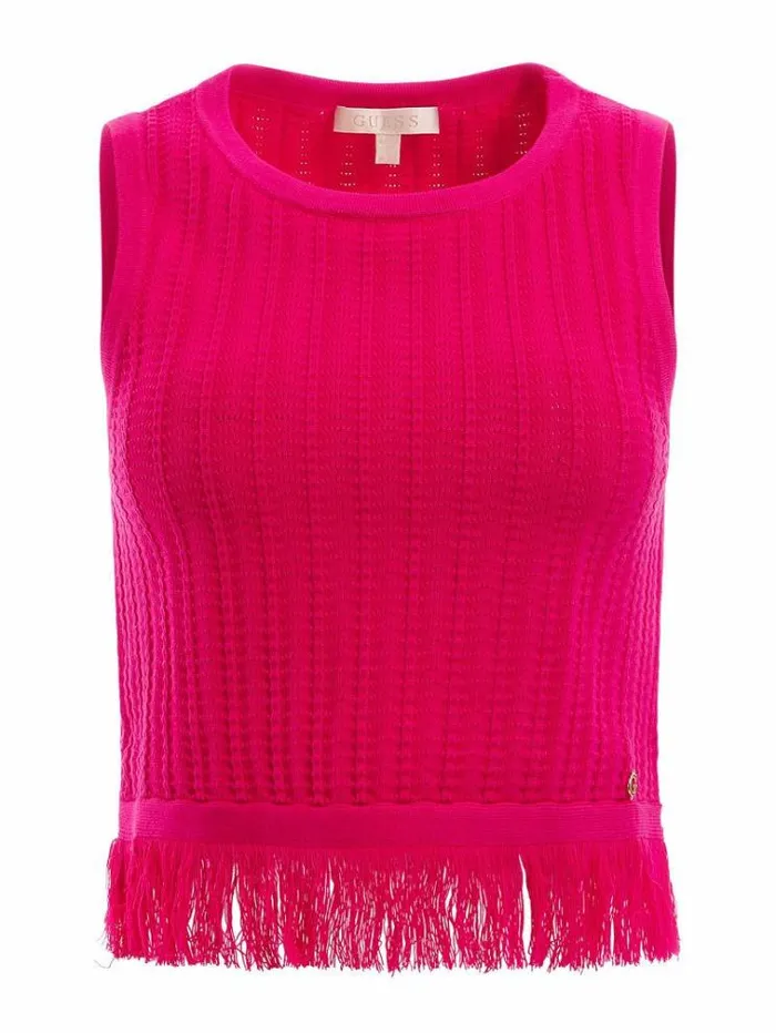 Women Fringed Sweater Top Fuchsia Guess Tops And Shirts