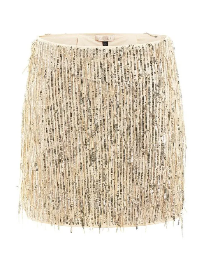 Women Fringes With Sequins Skirt Gold Guess Skirts And Shorts