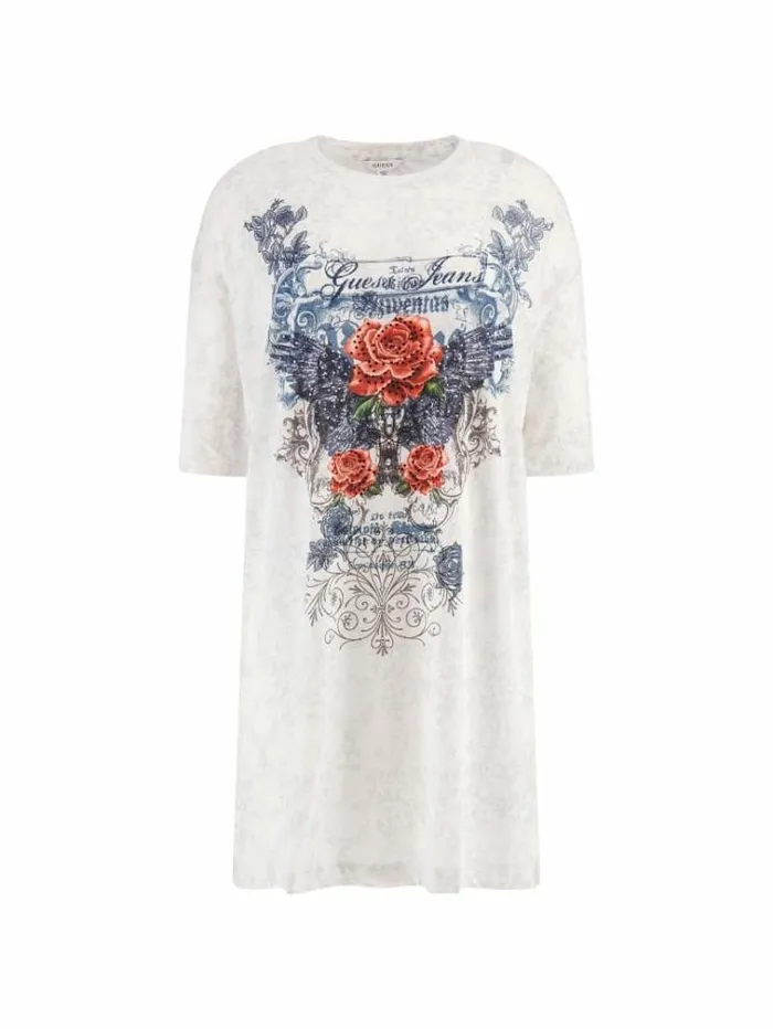 Women Front And Back Print Tshirt Multicolor Pattern Guess Tshirts