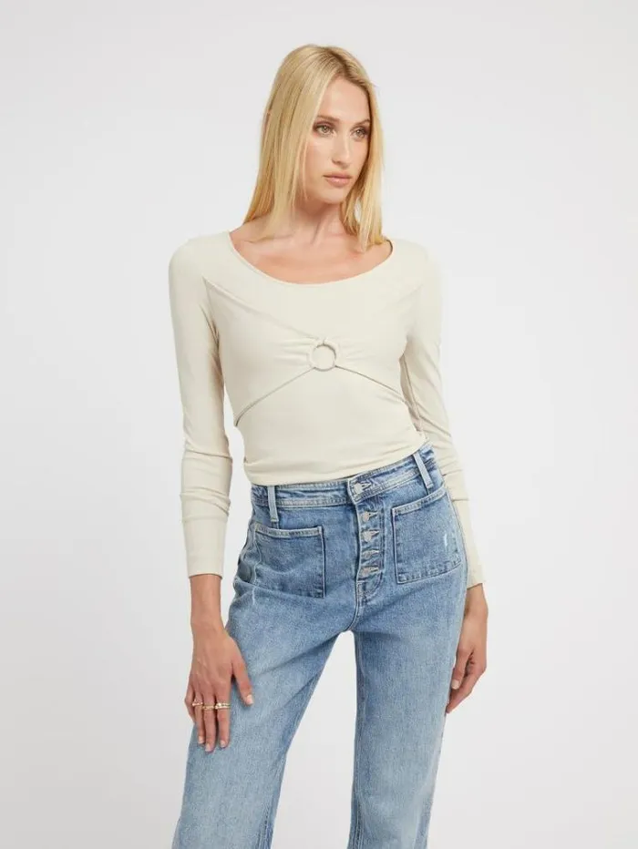 Women Front Crossover Top Cream Guess Tops And Shirts