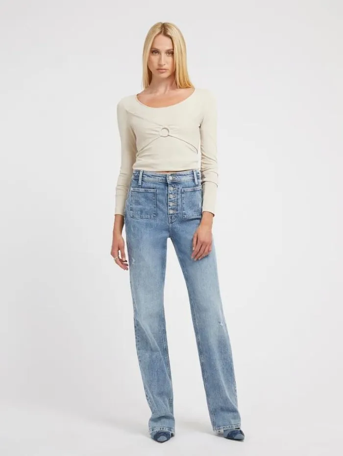 Women Front Crossover Top Cream Guess Tops And Shirts