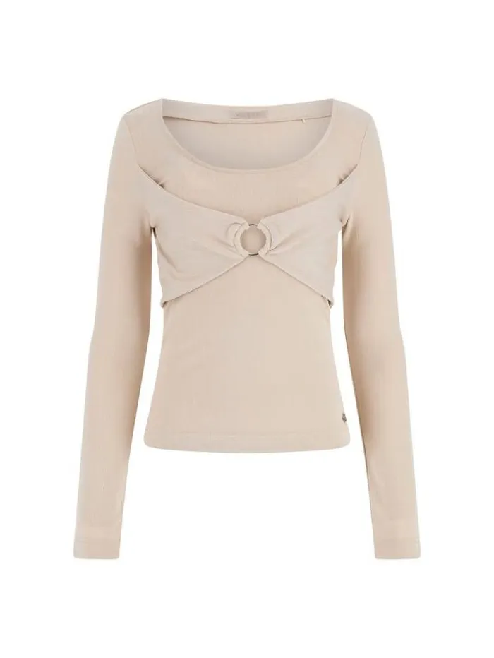 Women Front Crossover Top Cream Guess Tops And Shirts