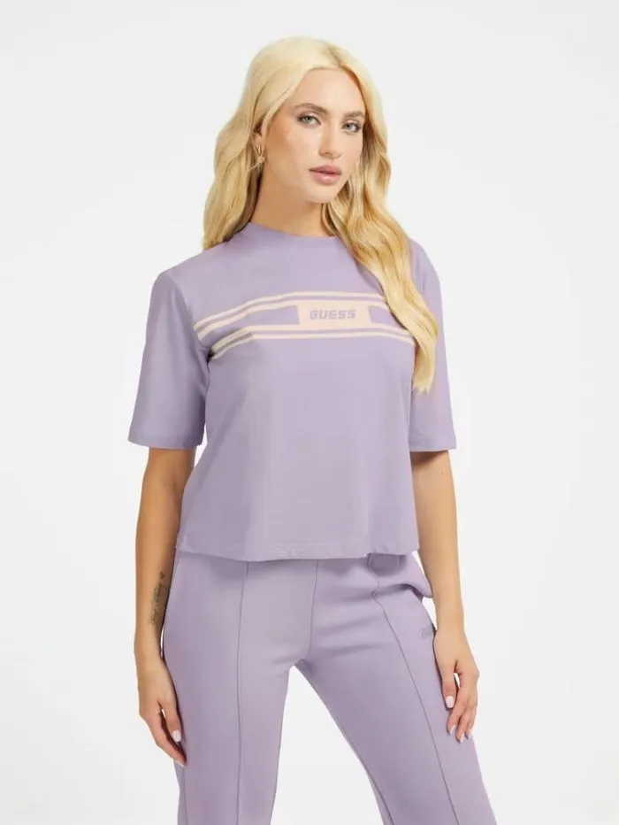 Women Front Logo Crop Tshirt Lilac Guess Tshirts