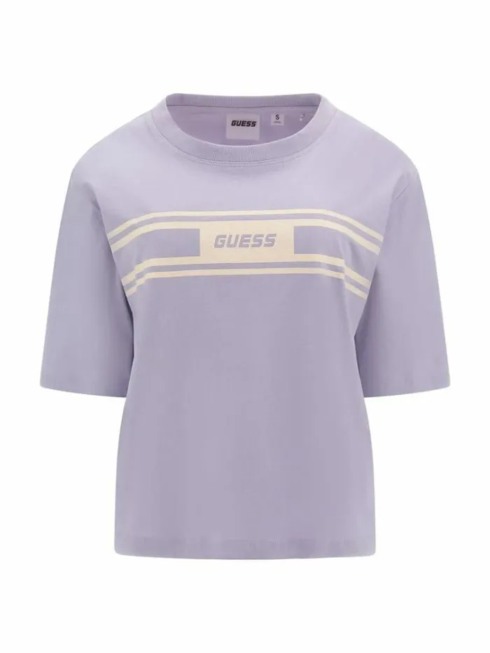 Women Front Logo Crop Tshirt Lilac Guess Tshirts