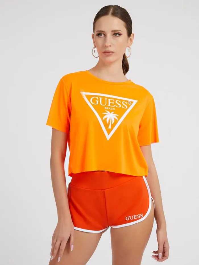 Women Front Logo Crop Tshirt Orange Guess Beachwear