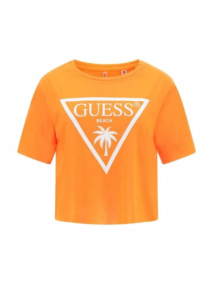Women Front Logo Crop Tshirt Orange Guess Beachwear