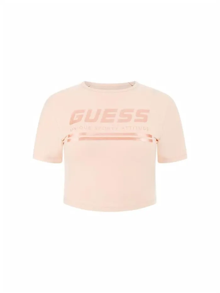 Women Front Logo Crop Top Light Pink Guess Activewear