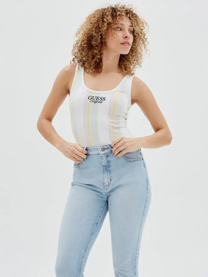 Women Front Logo Striped Body Multicolor Pattern Guess Tops And Shirts