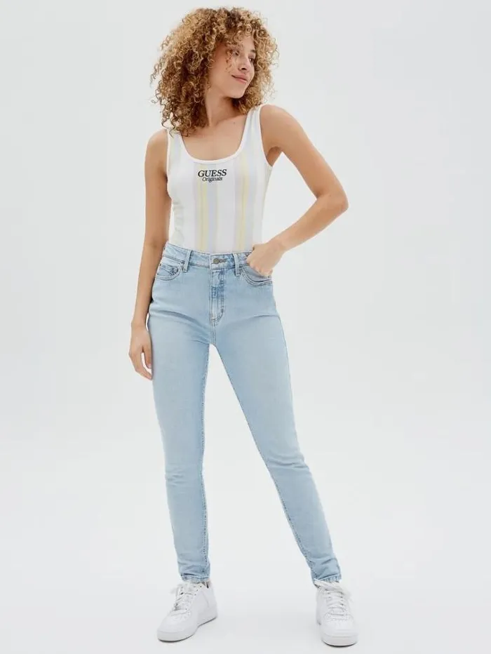 Women Front Logo Striped Body Multicolor Pattern Guess Tops And Shirts