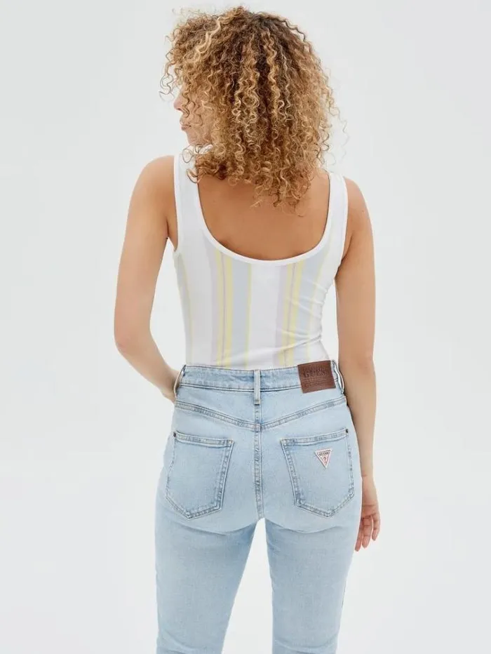 Women Front Logo Striped Body Multicolor Pattern Guess Tops And Shirts