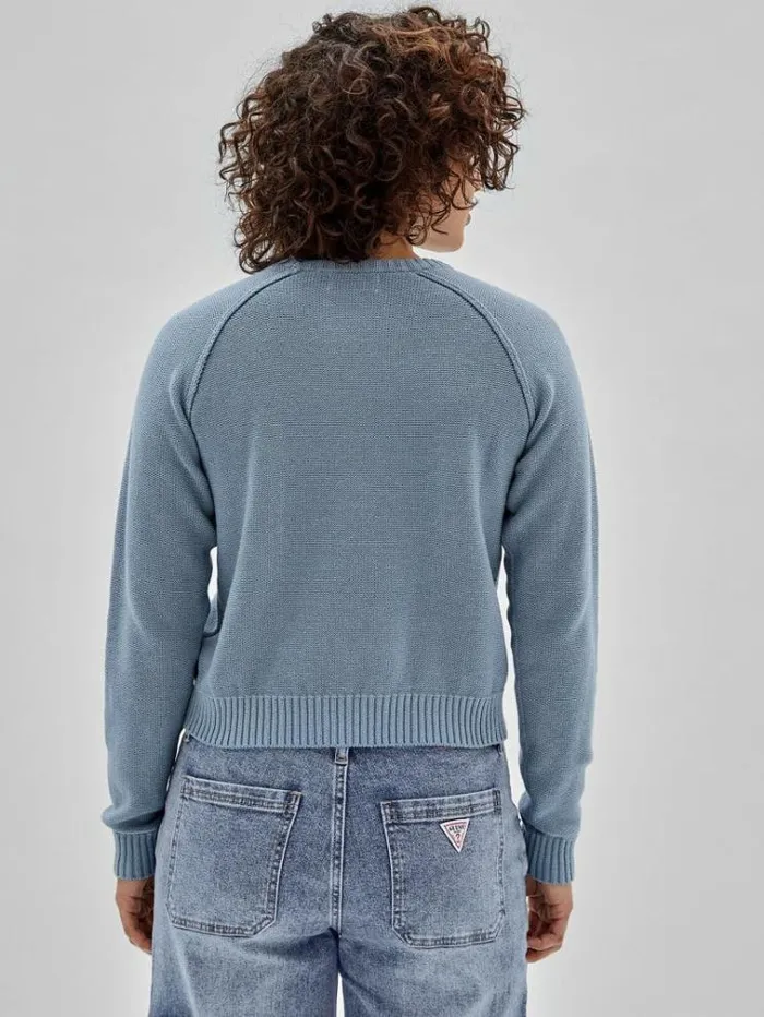 Women Front Logo Sweater Blue Guess Knitwear And Sweatshirts
