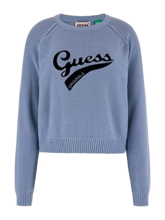 Women Front Logo Sweater Blue Guess Knitwear And Sweatshirts