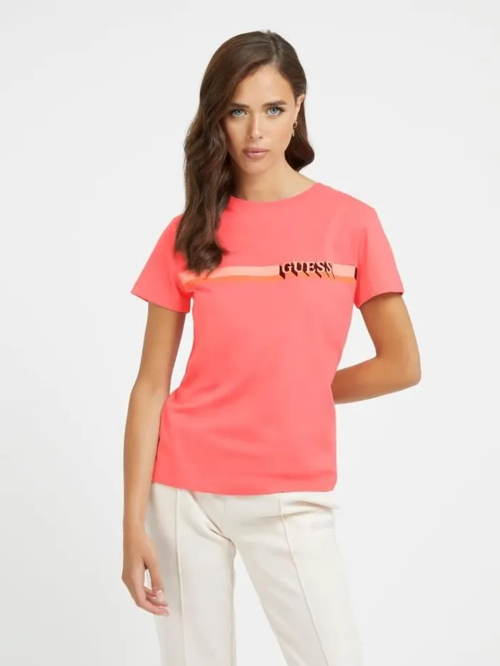 Women Front Logo Tshirt Pink Guess Tshirts