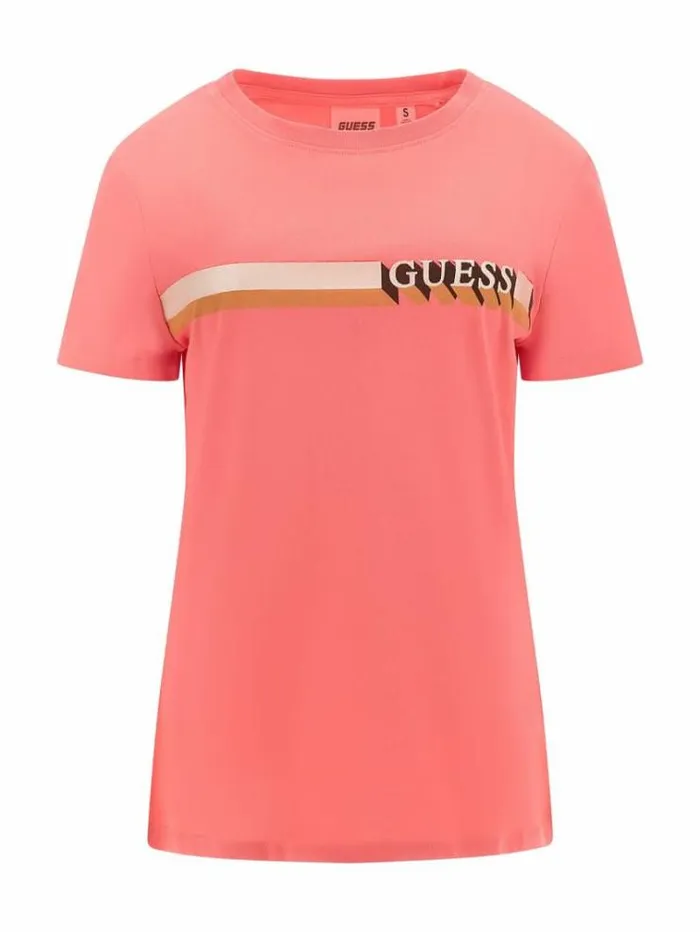 Women Front Logo Tshirt Pink Guess Tshirts