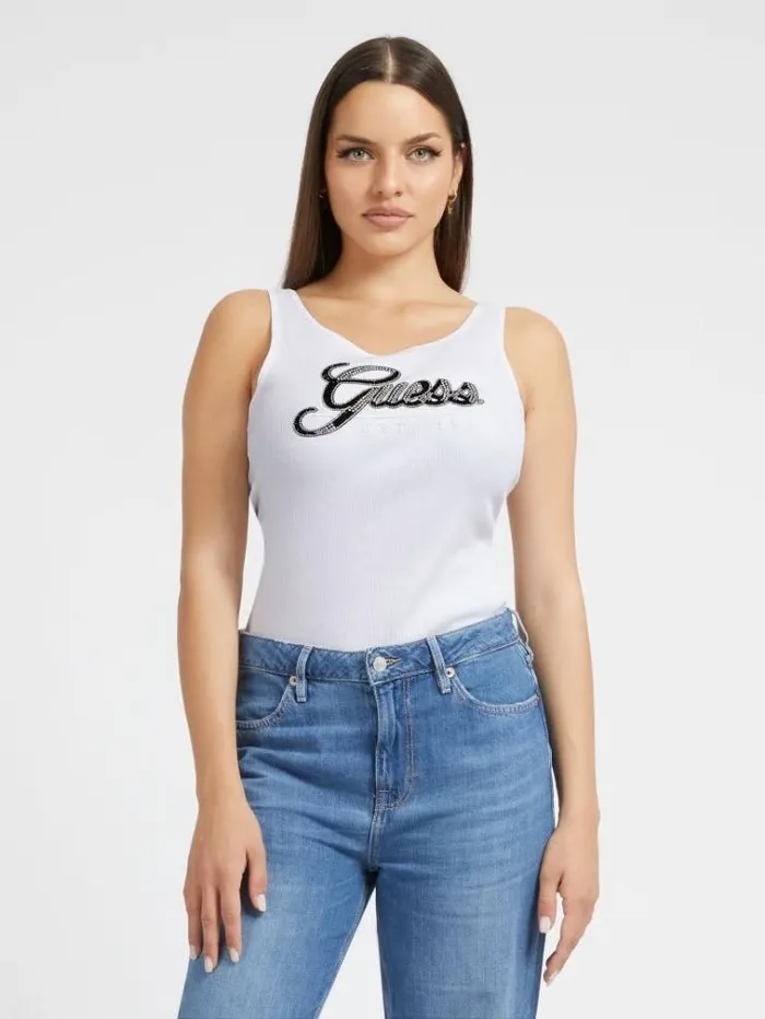 Women Front Logo Tank Top White Guess Tops And Shirts