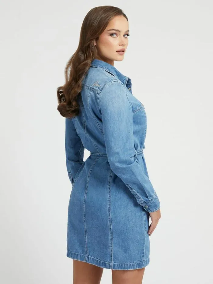 Women Front Pockets Denim Dress Blue Guess Dresses And Jumpsuits