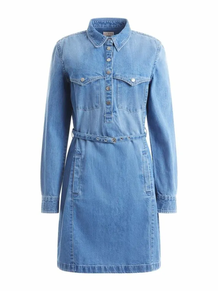 Women Front Pockets Denim Dress Blue Guess Dresses And Jumpsuits