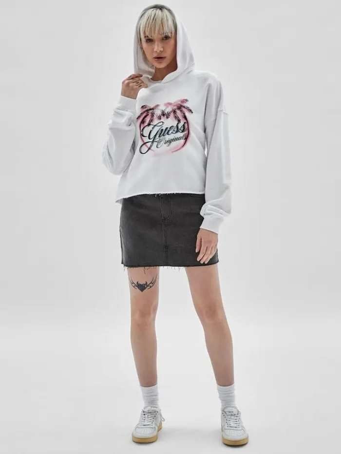 Women Front Print Cropped Sweatshirt White Guess Knitwear And Sweatshirts