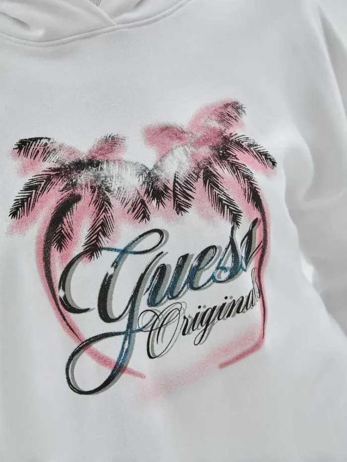 Women Front Print Cropped Sweatshirt White Guess Knitwear And Sweatshirts