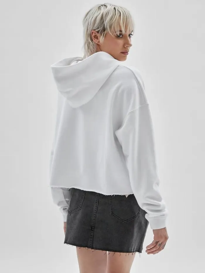 Women Front Print Cropped Sweatshirt White Guess Knitwear And Sweatshirts