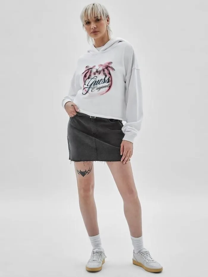 Women Front Print Cropped Sweatshirt White Guess Knitwear And Sweatshirts