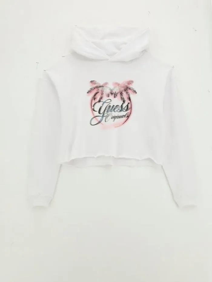 Women Front Print Cropped Sweatshirt White Guess Knitwear And Sweatshirts