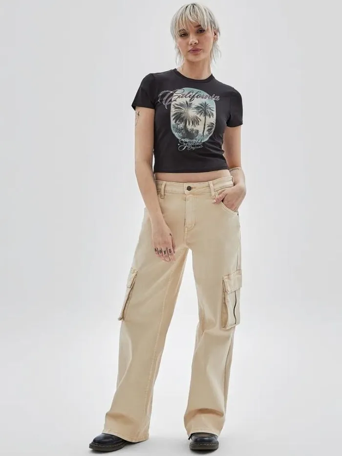 Women Front Print Cropped Tshirt Black Guess Tshirts