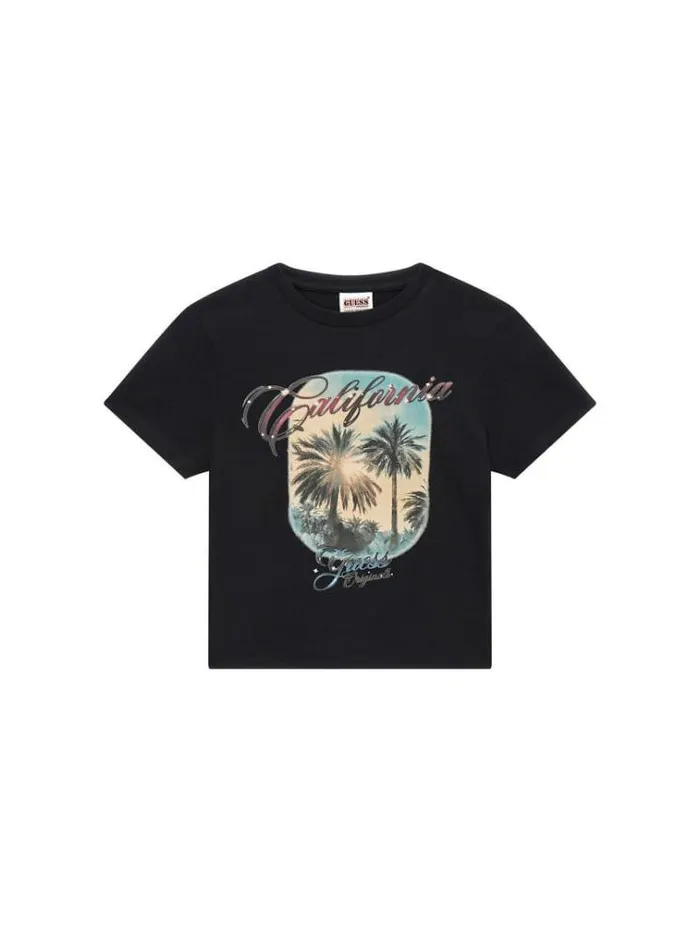 Women Front Print Cropped Tshirt Black Guess Tshirts