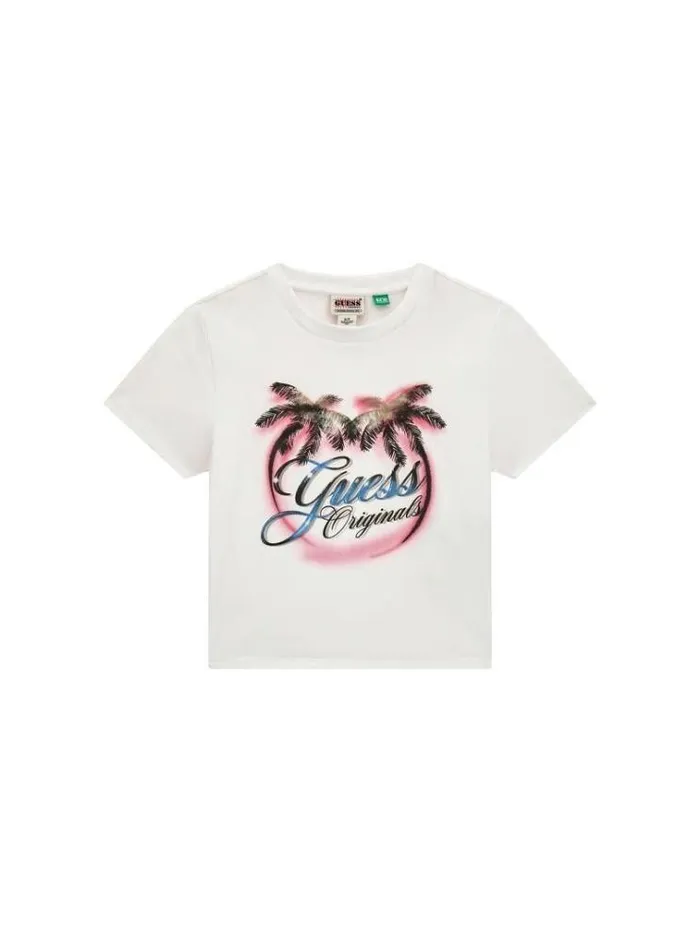 Women Front Print Cropped Tshirt White Guess Tshirts
