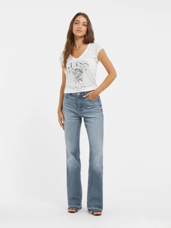 Women Front Print Stretch Tshirt White Guess Tshirts