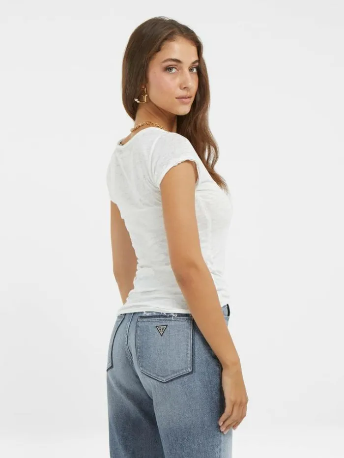 Women Front Print Stretch Tshirt White Guess Tshirts