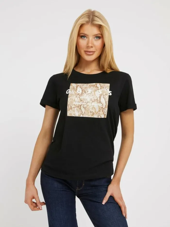 Women Front Print Tshirt Black Guess Tshirts