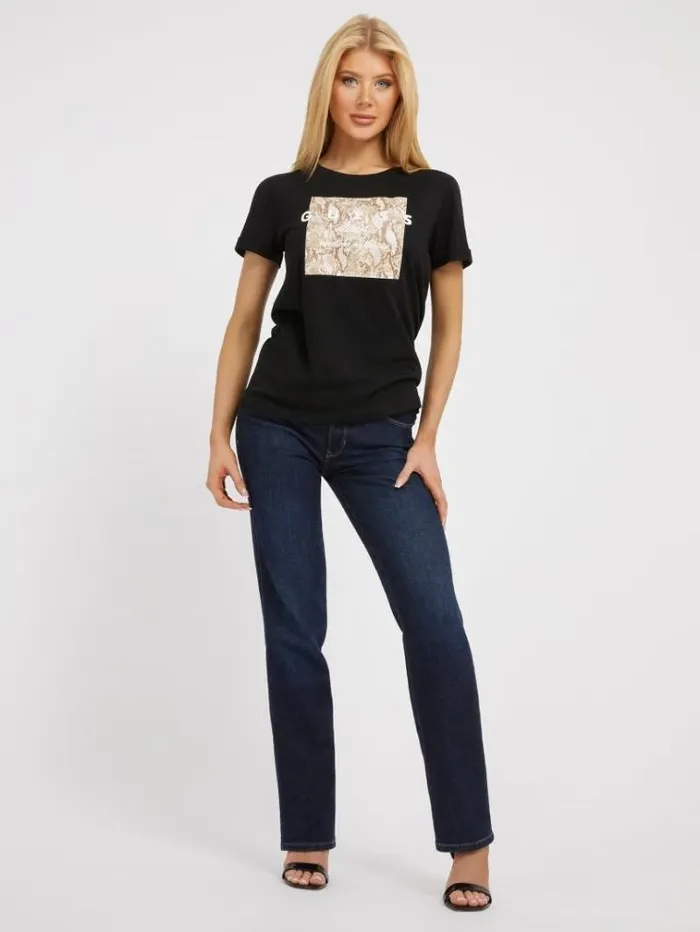 Women Front Print Tshirt Black Guess Tshirts