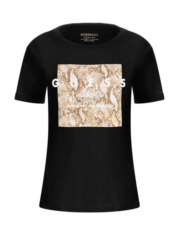 Women Front Print Tshirt Black Guess Tshirts