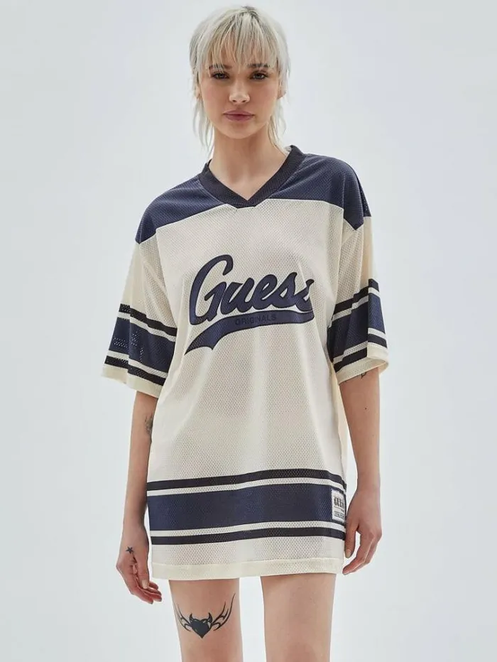 Women Front Print Tshirt Dress White Multi Guess Dresses And Jumpsuits
