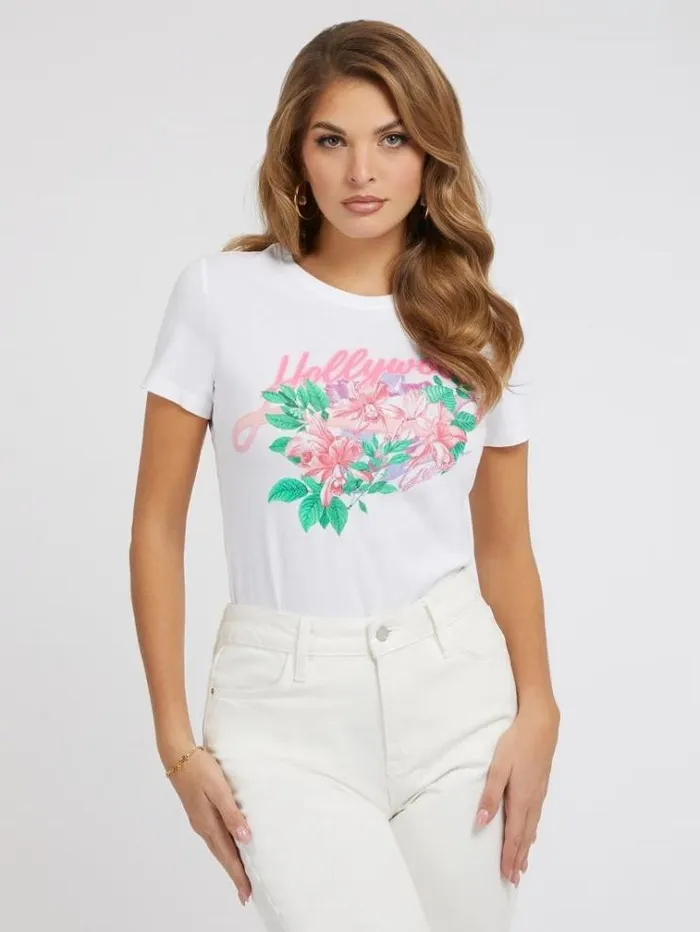 Women Front Print Tshirt White Guess Tshirts
