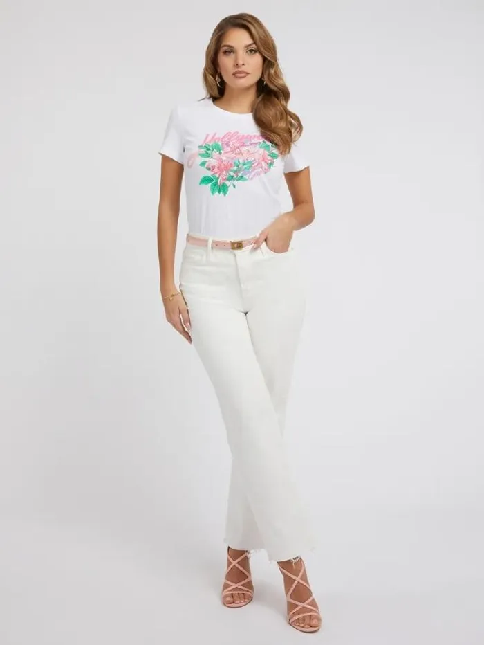 Women Front Print Tshirt White Guess Tshirts