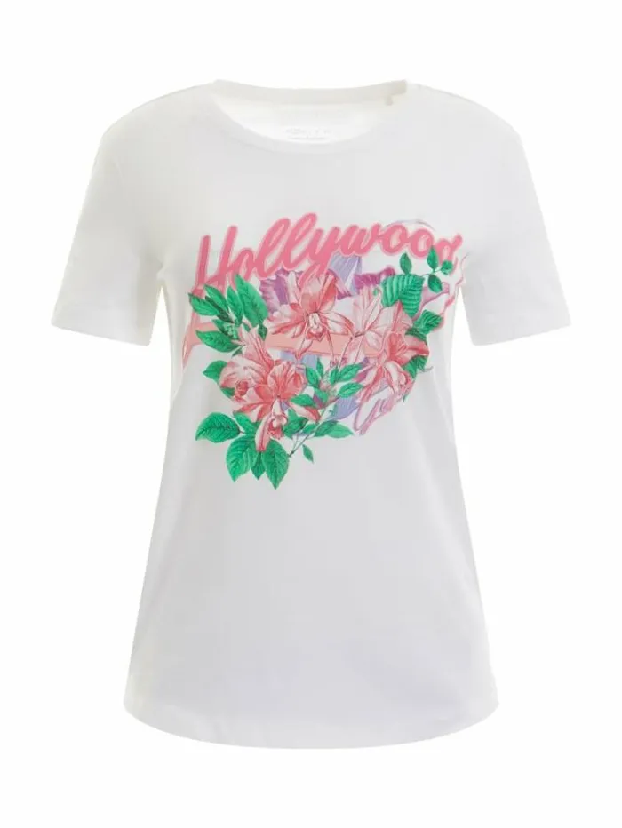 Women Front Print Tshirt White Guess Tshirts