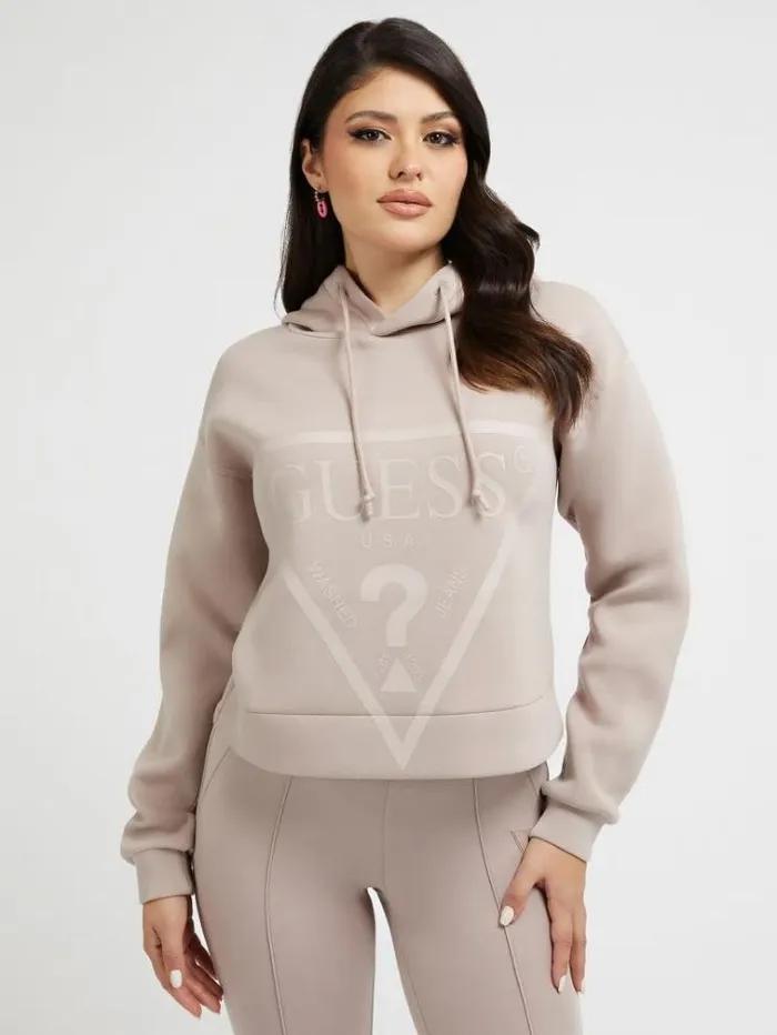 Women Front Triangle Logo Scuba Sweatshirt Beige Guess Knitwear And Sweatshirts