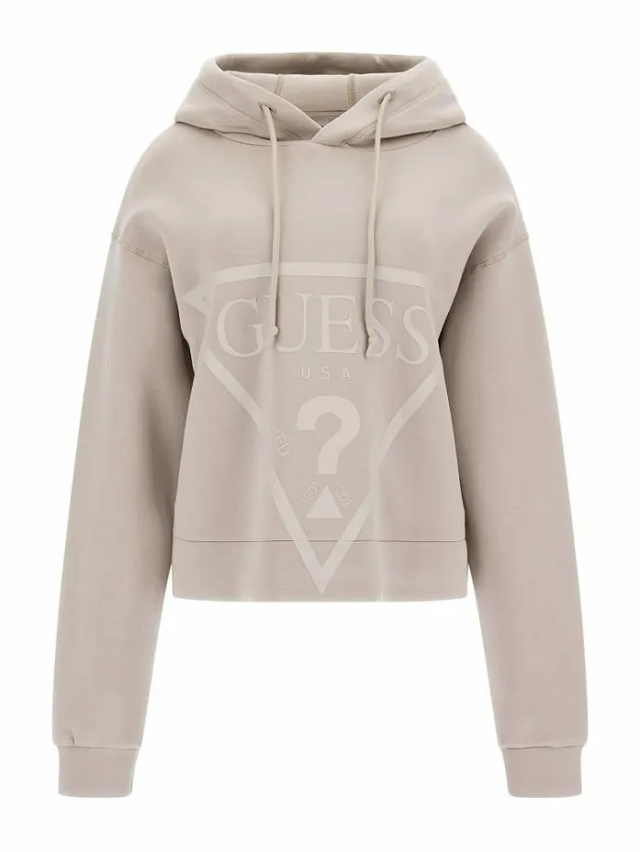 Women Front Triangle Logo Scuba Sweatshirt Beige Guess Knitwear And Sweatshirts