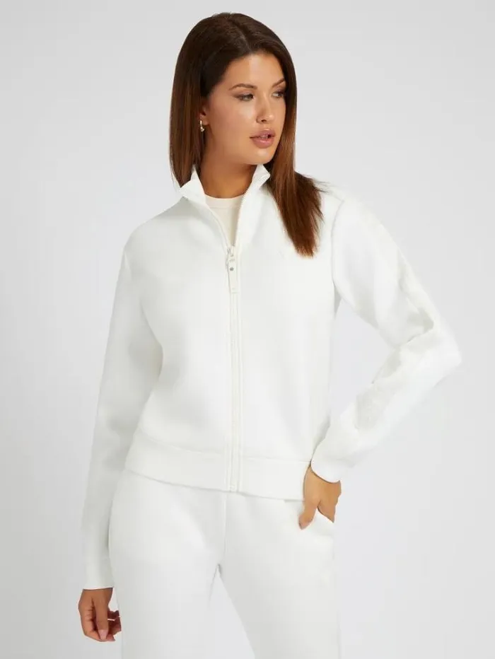 Women Front Zip Sweatshirt White Guess Knitwear And Sweatshirts