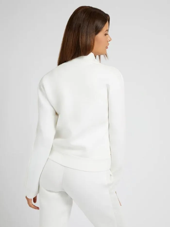 Women Front Zip Sweatshirt White Guess Knitwear And Sweatshirts