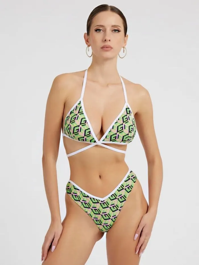 Women G Cube Brief Bikini Bottom Green Guess Beachwear