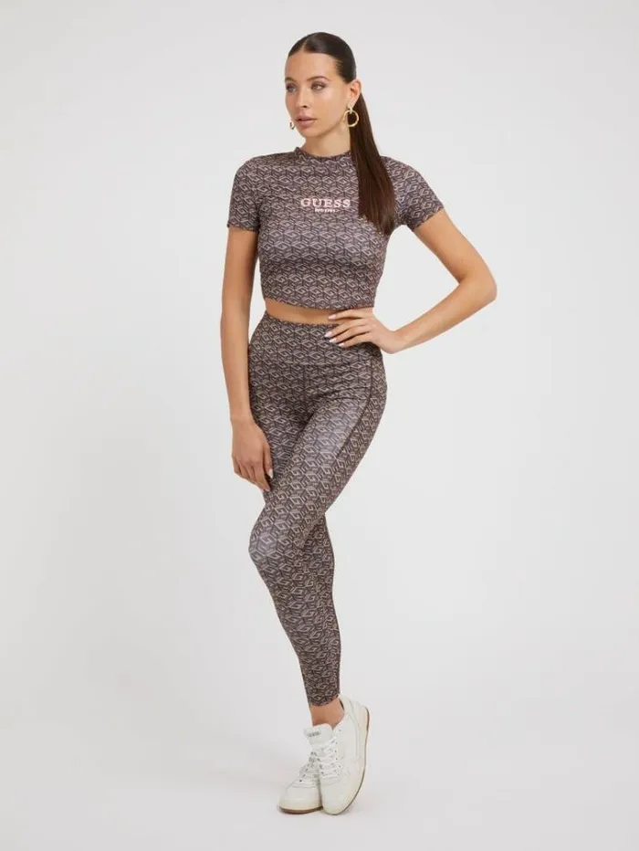 Women G Cube Logo Crop Top Brown Multi Guess Activewear
