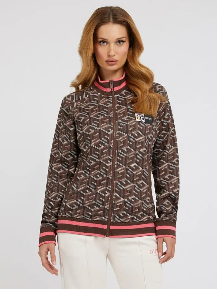 Women G Cube Logo Sweatshirt Brown Multi Guess Knitwear And Sweatshirts